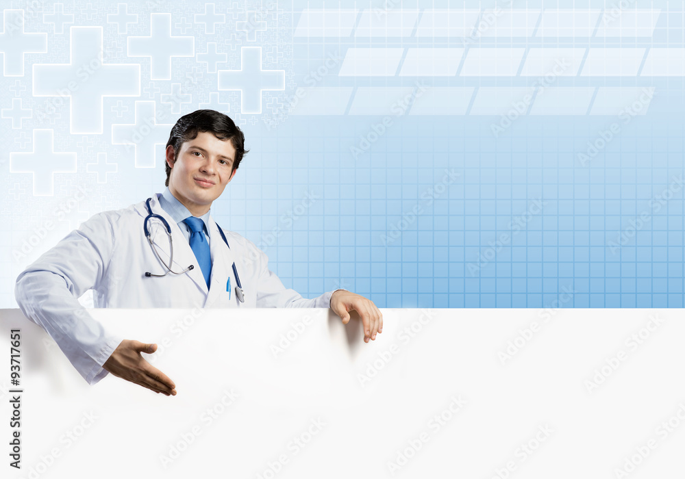 Doctor with banner Doctor with banner