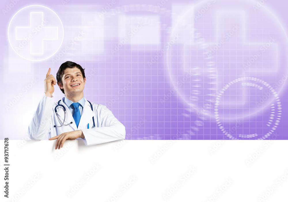 Doctor with banner Doctor with banner
