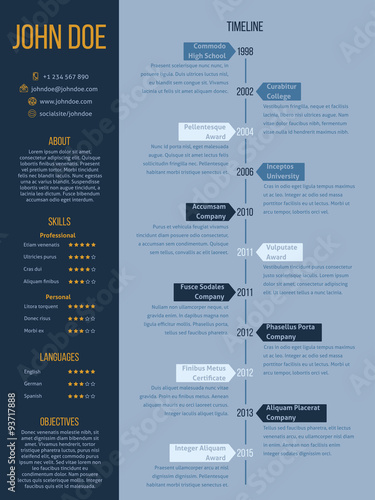 Modern cv resume design in blue and orange colors