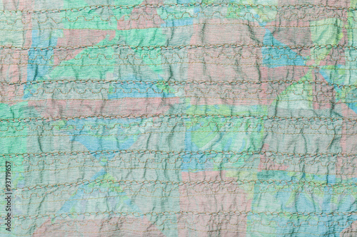 stitched transparent green silk fabric