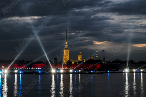 View of the Peter and Paul fortress in St. Petersburg at evening