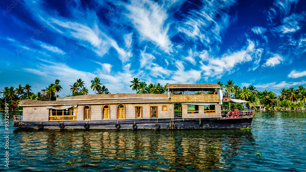 Houseboat on Kerala backwaters, India - obrazy, fototapety, plakaty 