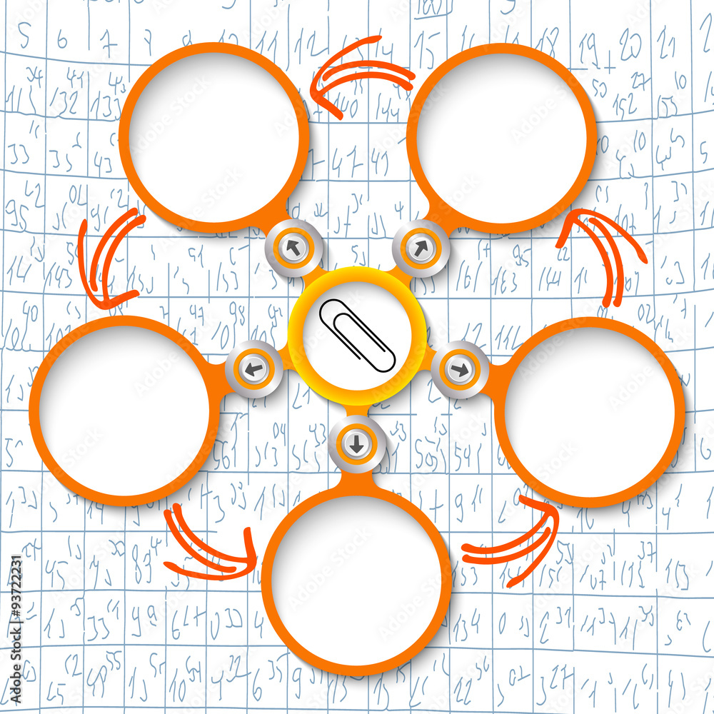 Naklejka premium Five abstract circular text boxes and paper clip