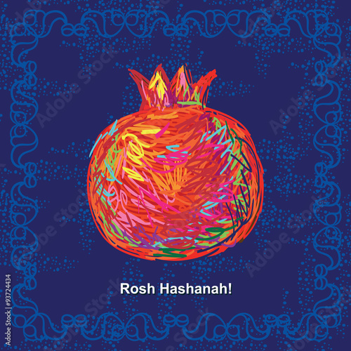 Samolepka Greeting card with pomegranate for Jewish New Year, Rosh Hashanah
