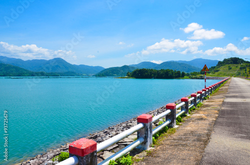 Reservoir with mountain view photo