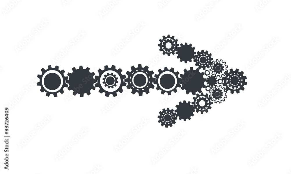 Arrow sign icon, Next button with gears vector Arrow sign icon, Next button with gears vector