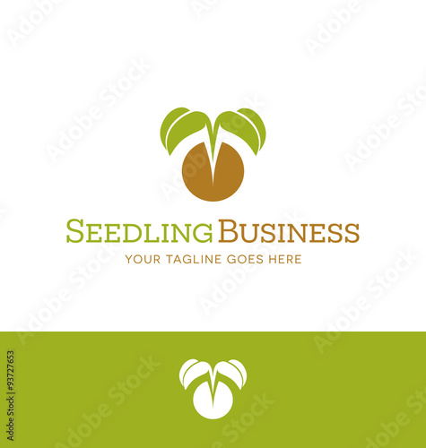logo design for plant nursery, organic farming, vegan related business. Tiny plant emerging from seed.