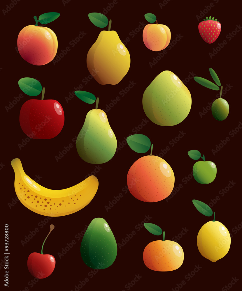 Obraz premium Set of healthy and delicious fruits . Vector illustration.