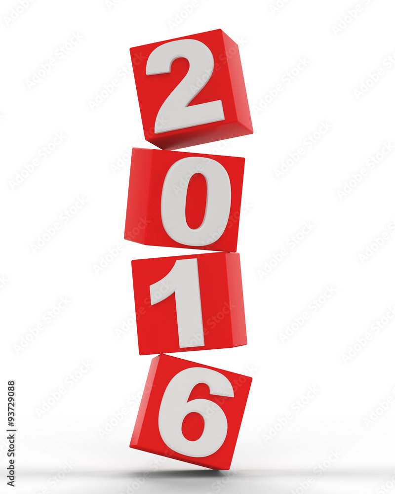 3d render. 2016 new year on red cubes 3d render. 2016 new year on red cubes