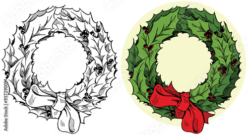 Christmas holiday holly wreath decoration