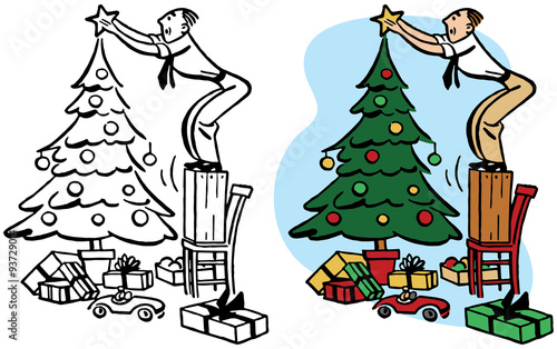 Man decorating Christmas tree