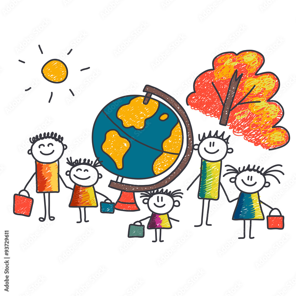 Naklejka premium Illustration of kids with teacher.
