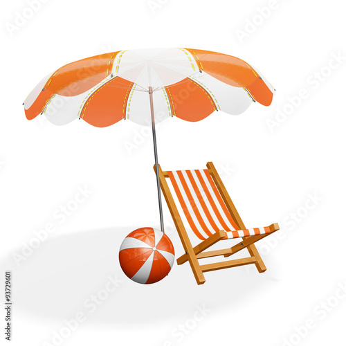 Orange White Beach Lounger Parasol and Ball