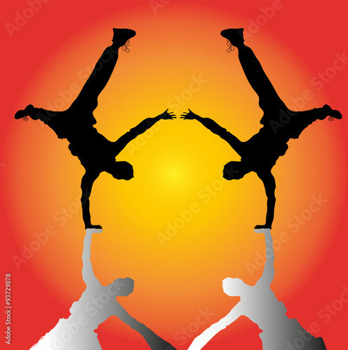 vector illustration of two parkour boys silhouettes