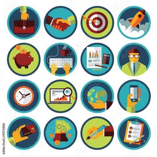 Set of modern flat icons. Business and finance. 