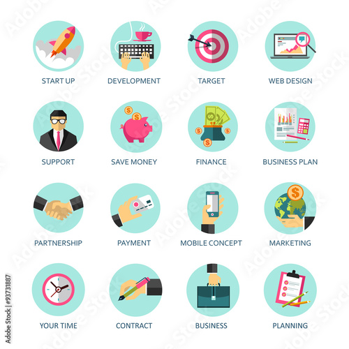 Set of modern flat icons. Business and finance. 