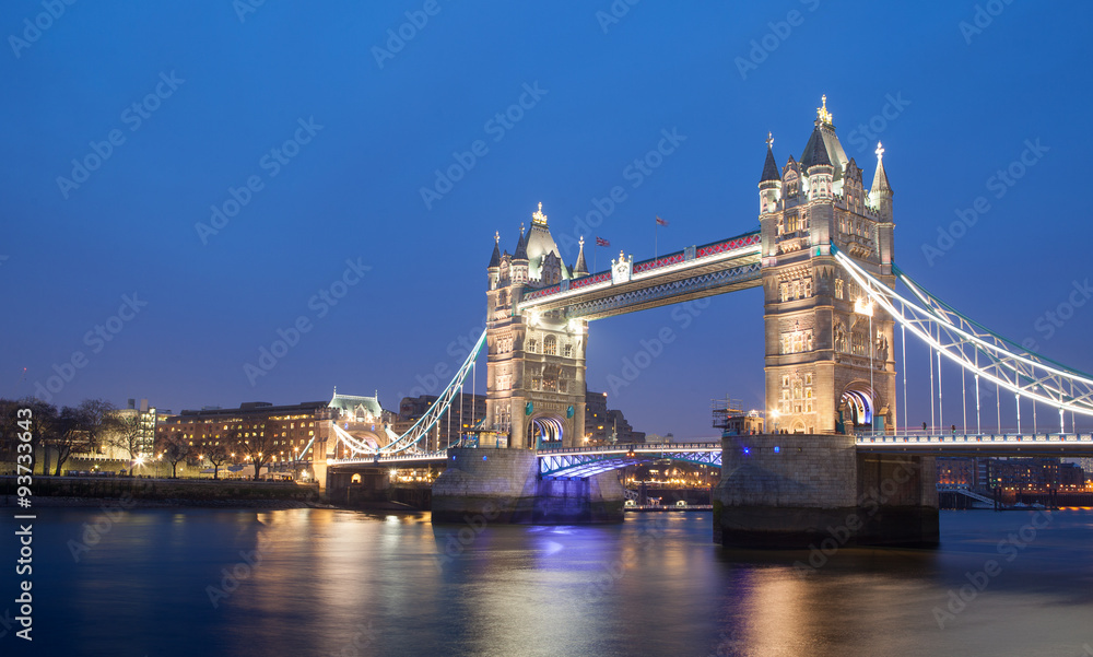 Tower Bridge at night twilight London, England, UK..