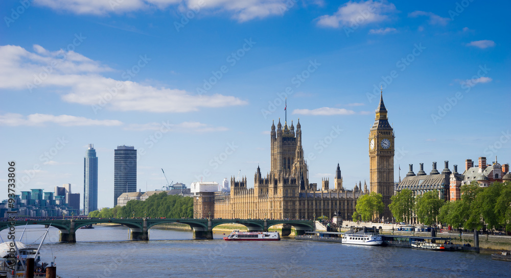 The Palace of Westminster Big Ben at sunny day, London, England,