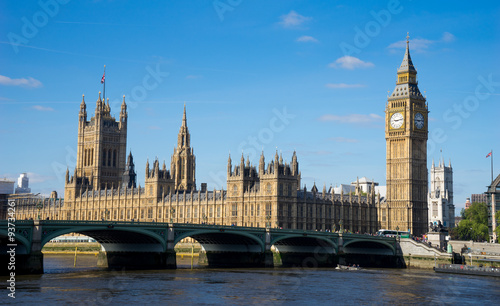 The Palace of Westminster Big Ben at sunny day  London  England 