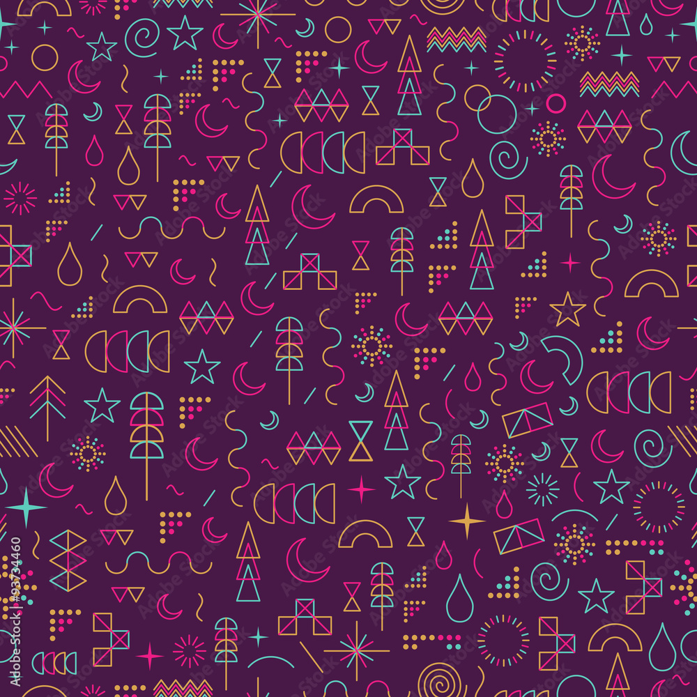Line art outline seamless pattern color elements