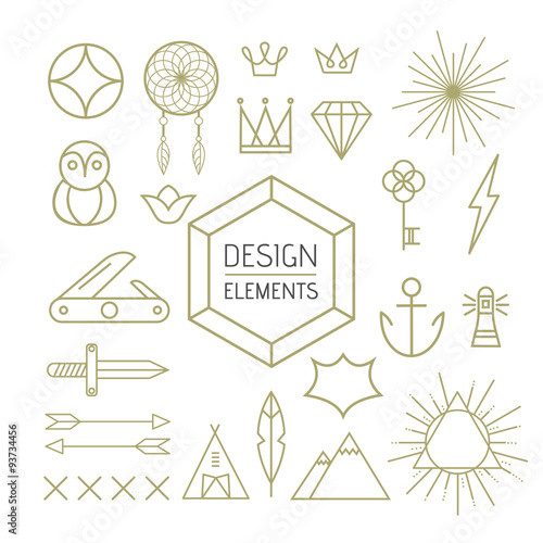 Design element set outline line art shapes