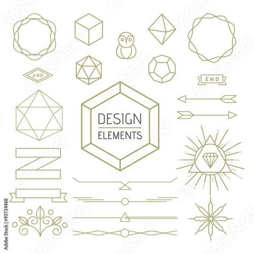 Design element set mono line art geometry symbol