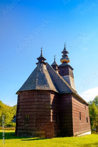 Old traditional Slovak wooden church in Stara Lubovna, Slovakia