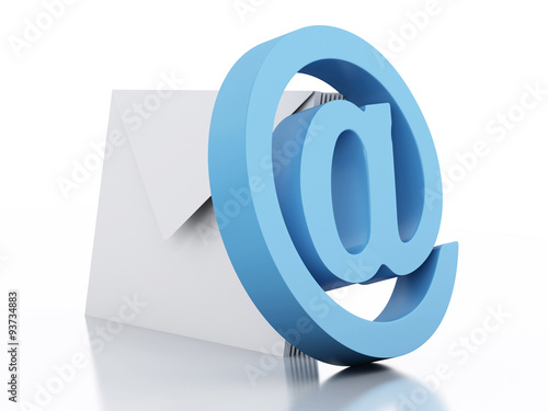 3d Envelopes with e-mail sign on  white background