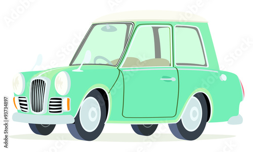 Caricatura Wolseley Mini Hornet verde frontal y lateral