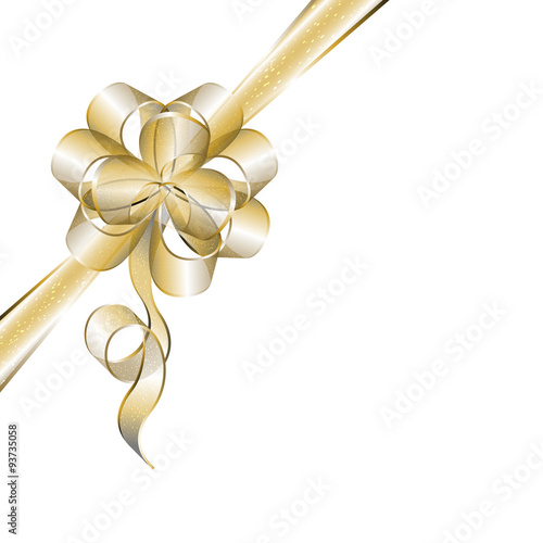Transparent golden bow over white background, vector illustration