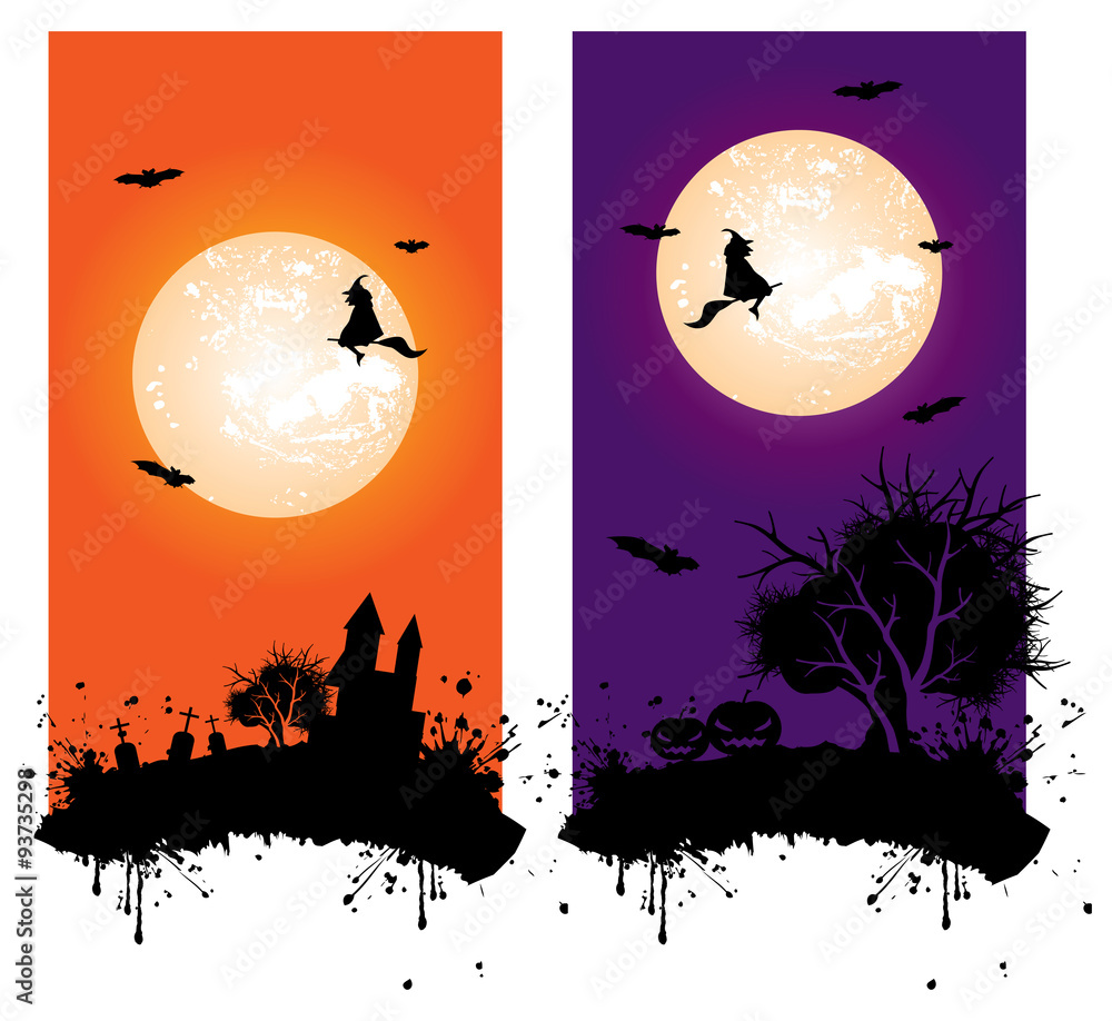 Two spooky and scary Halloween banners, vector illustration