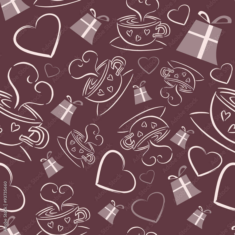 Sweet love coffee seamless wrapping background, vector illustration