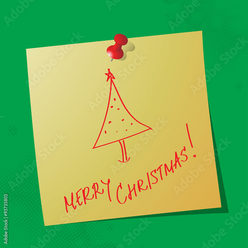 merry Christmas handwritten message on a note paper, vector illustration photo