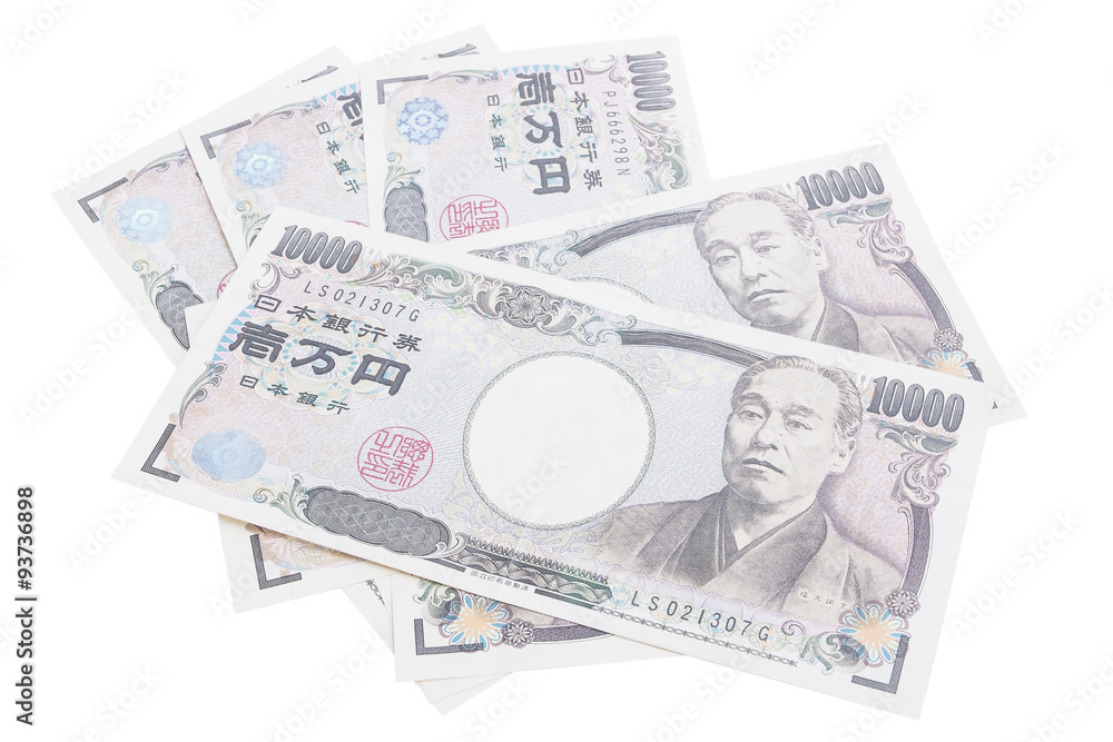 Banknotes of the Japanese yen (10,000 yen) isolated on white bac Banknotes of the Japanese yen (10,000 yen) isolated on white bac