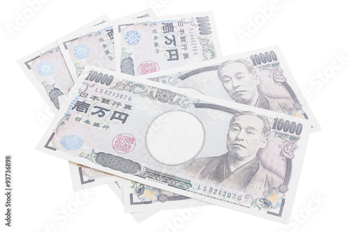 Banknotes of the Japanese yen (10,000 yen) isolated on white bac