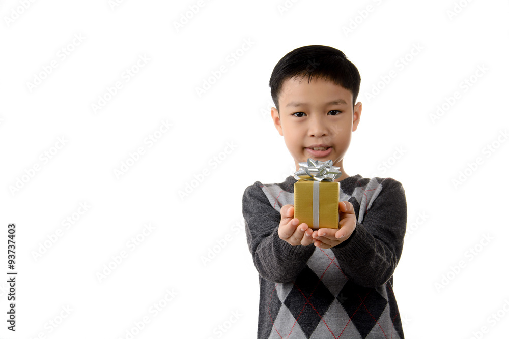 Gift box in child hand. Gift box in child hand.