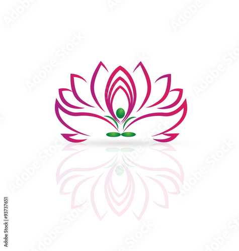 Fototapeta Naklejka Na Ścianę i Meble -  Logo of lotus flower and yoga man vector design