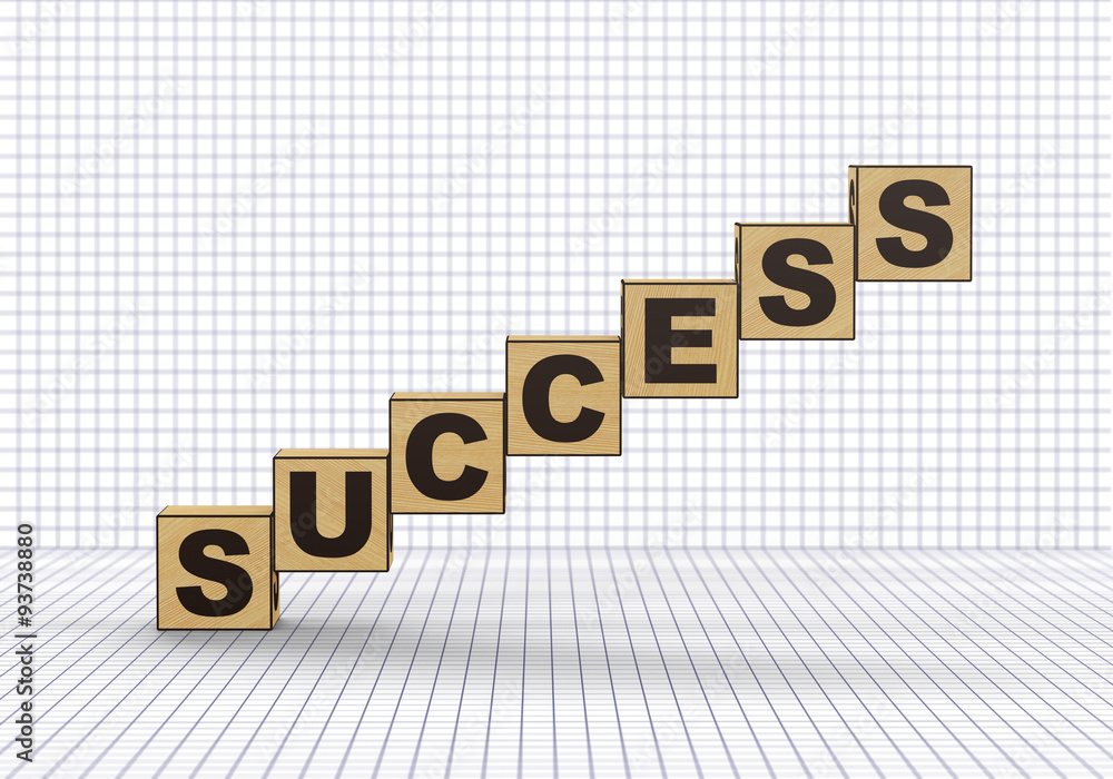 3d render. The word success on wooden cubes. Ladder from cubes. 3d render. The word success on wooden cubes. Ladder from cubes.