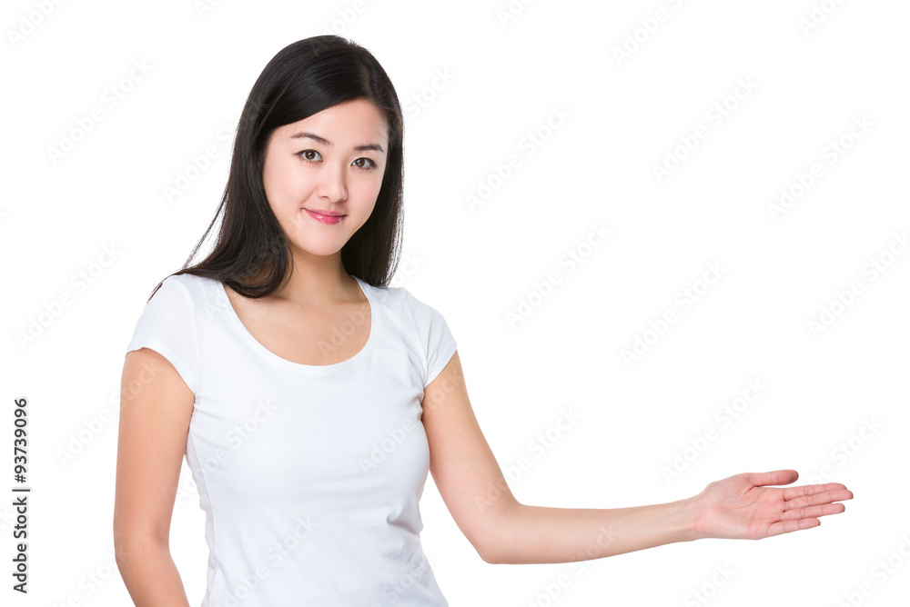 Woman show with the open hand palm Woman show with the open hand palm