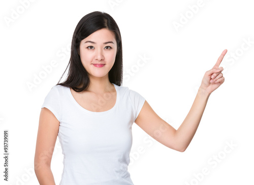 Asian woman with finger point up