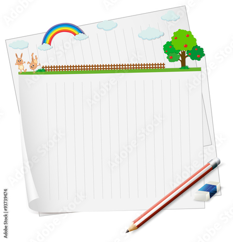 Blank paper and bunny in the field