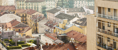 Milan colorful cityscape seen from above letterbox