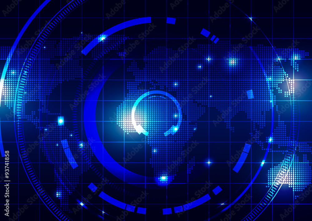 World Map with Technology Dark Blue Background World Map with Technology Dark Blue Background