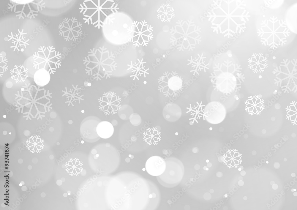 Abstract Lights with Snowflakes on Grey Background