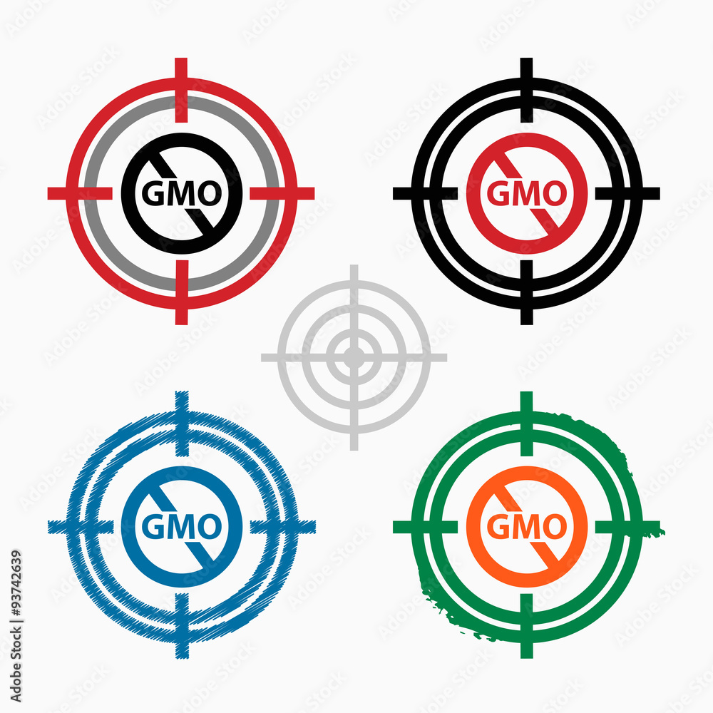 Without Genetically modified food symbol on target icons backgro Without Genetically modified food symbol on target icons backgro