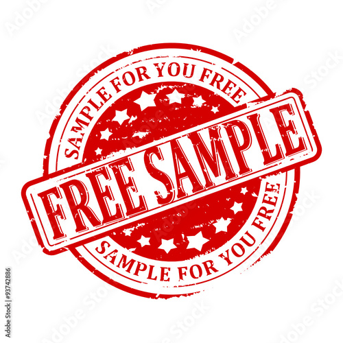 Damaged round red stamp with the words -  free sample - vector svg