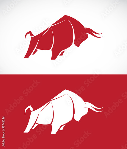 Vector image of bull design on white background and red backgrou