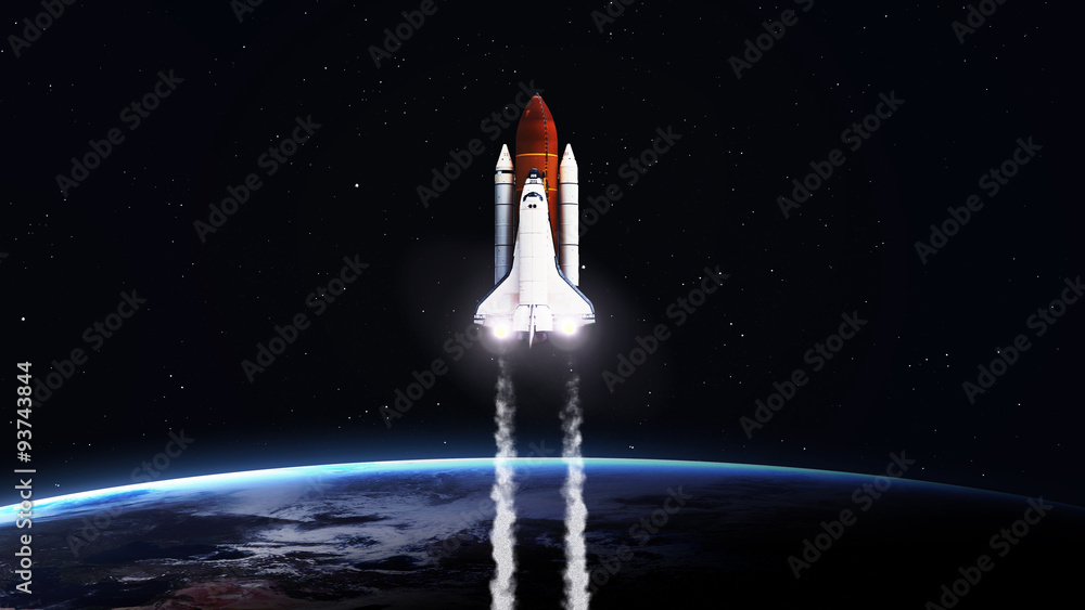 High resolution image of Space shuttle taking off on mission