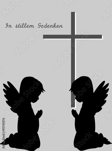Trauerkarte betende Engel deutscher Text