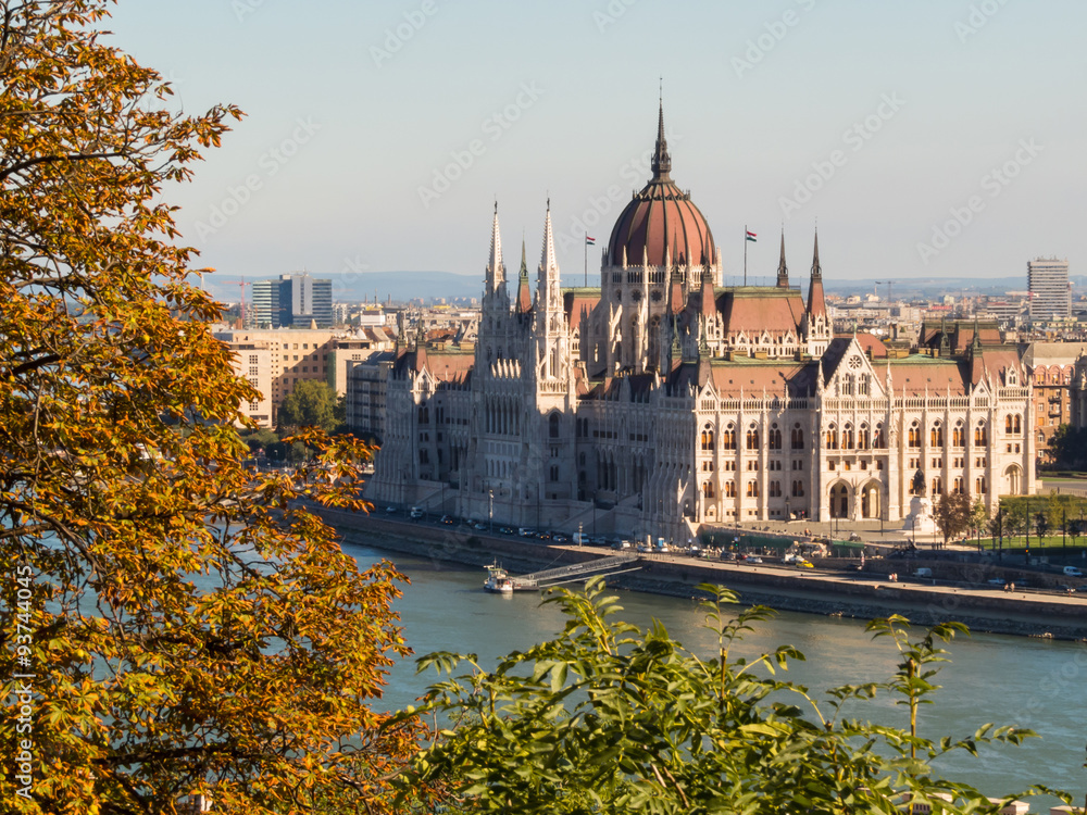 Fototapeta premium View of Danube River and Hungarian Parliament Building, Budapest, Hungary